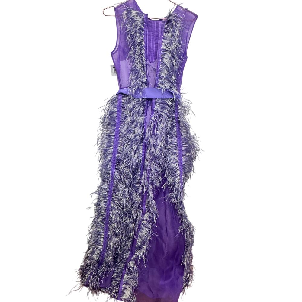 HUISHAN ZHANG Women's Purple 100% Silk Beau Feather Trim Maxi Gown Size US 6 - Picture 8 of 16